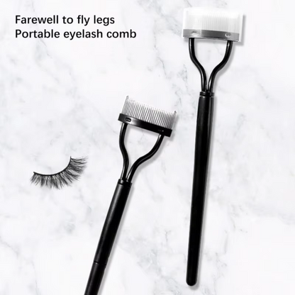 Tragbarer Wimpernkamm aus Metall, schwarz, für präzises Trennen und Stylen von Wimpern.