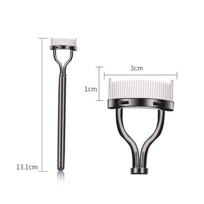 Schwarze Edelstahlkopfhautbürste mit weißen Borsten, 13,1 cm lang, 3 cm breit, für Haarpflege.
