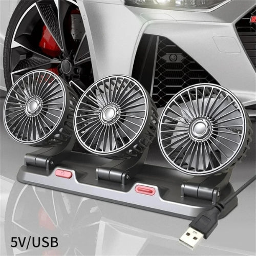 360° justerbar bilfläkt med 3 huvuden USB/12V/24V – AirFlow