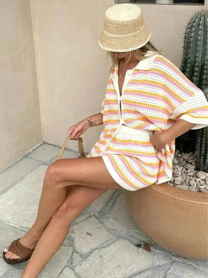 Randig dam sommarbyxa med topp och shorts – Faye