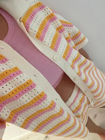 Randig dam sommarbyxa med topp och shorts – Faye