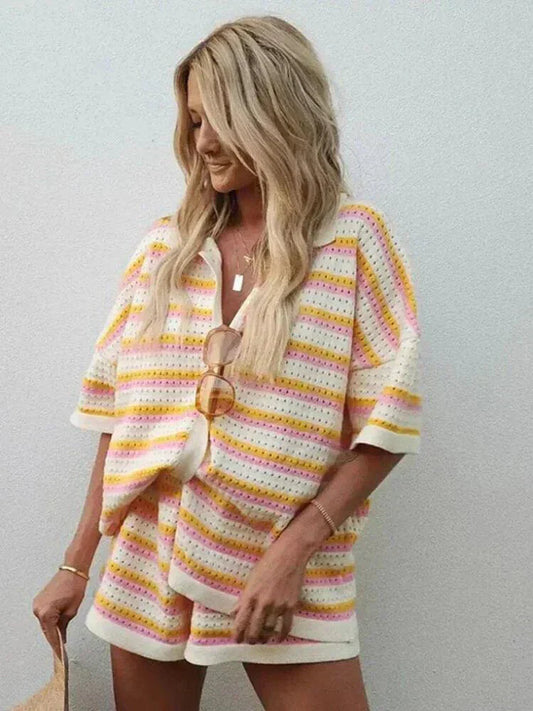 Randig dam sommarbyxa med topp och shorts – Faye