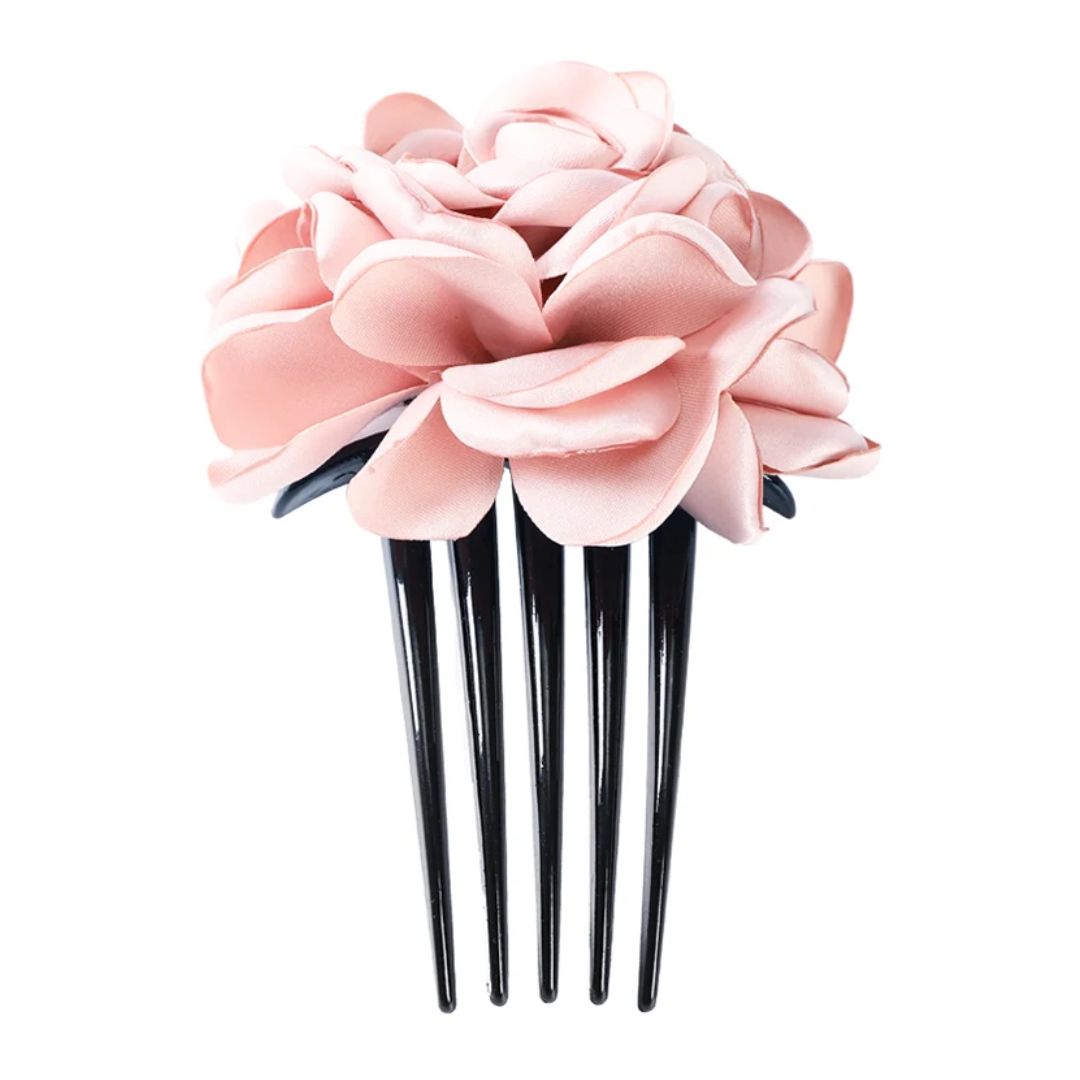 Rosa Blumen-Haarkamm, Kunststoff, elegantes Haaraccessoire, Hochzeit, Party, Damenmode.