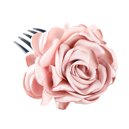 Rosa Haarspange mit Satinblumen, elegantes Accessoire, Hochzeit, festliche Frisur.