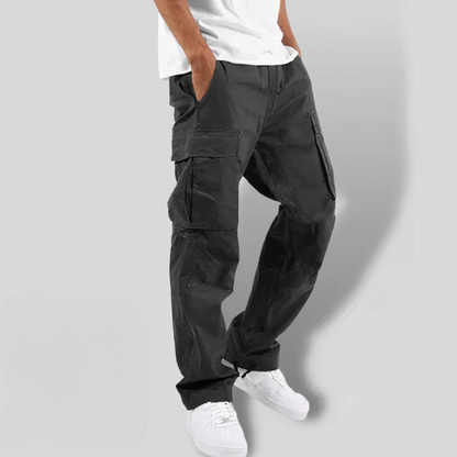 Schwarze Cargohose für Herren, lässig, mit Seitentaschen, Baumwolle, modisch, bequem.