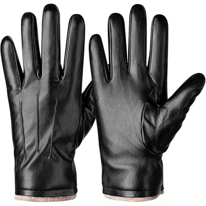 Schwarze Lederhandschuhe für Herren, winterfest, elegant, warm gefüttert, modisches Accessoire.