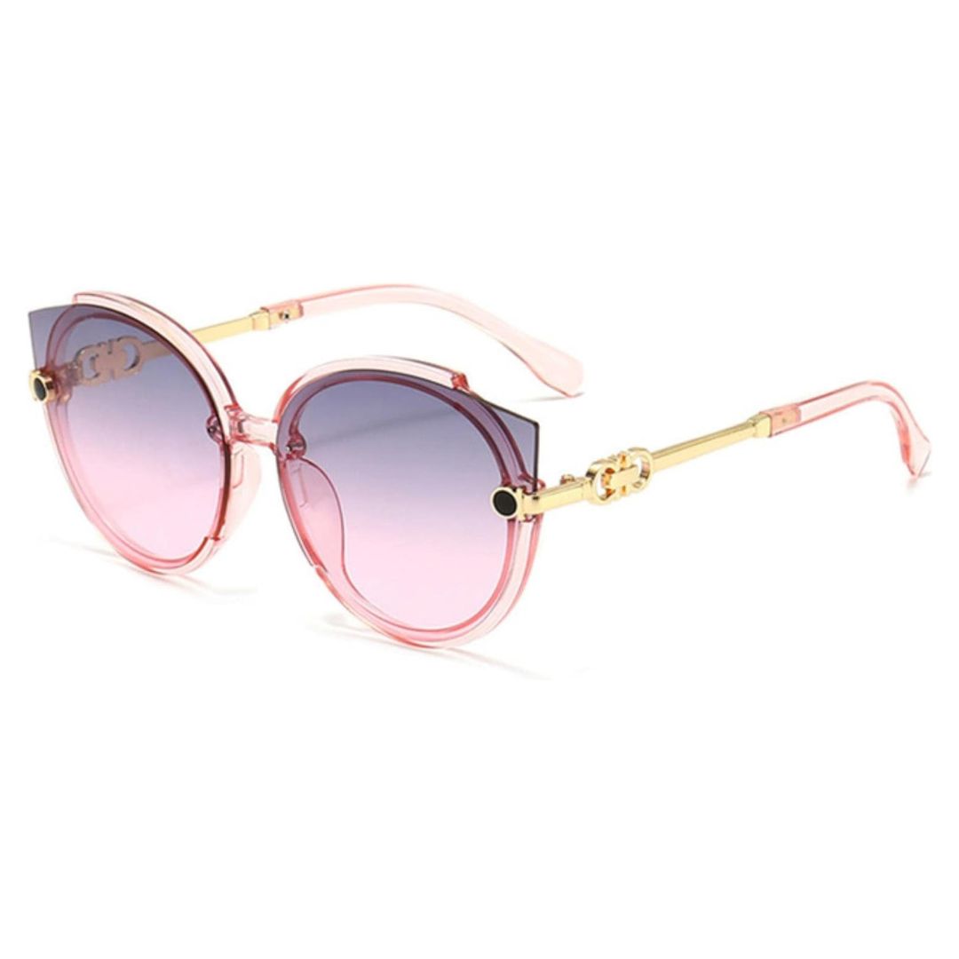 Rosa Damen-Sonnenbrille mit goldenen Bügeln, modisches Accessoire, UV-Schutz.