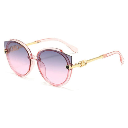 Rosa Damen-Sonnenbrille mit goldenen Bügeln, modisches Accessoire, UV-Schutz.