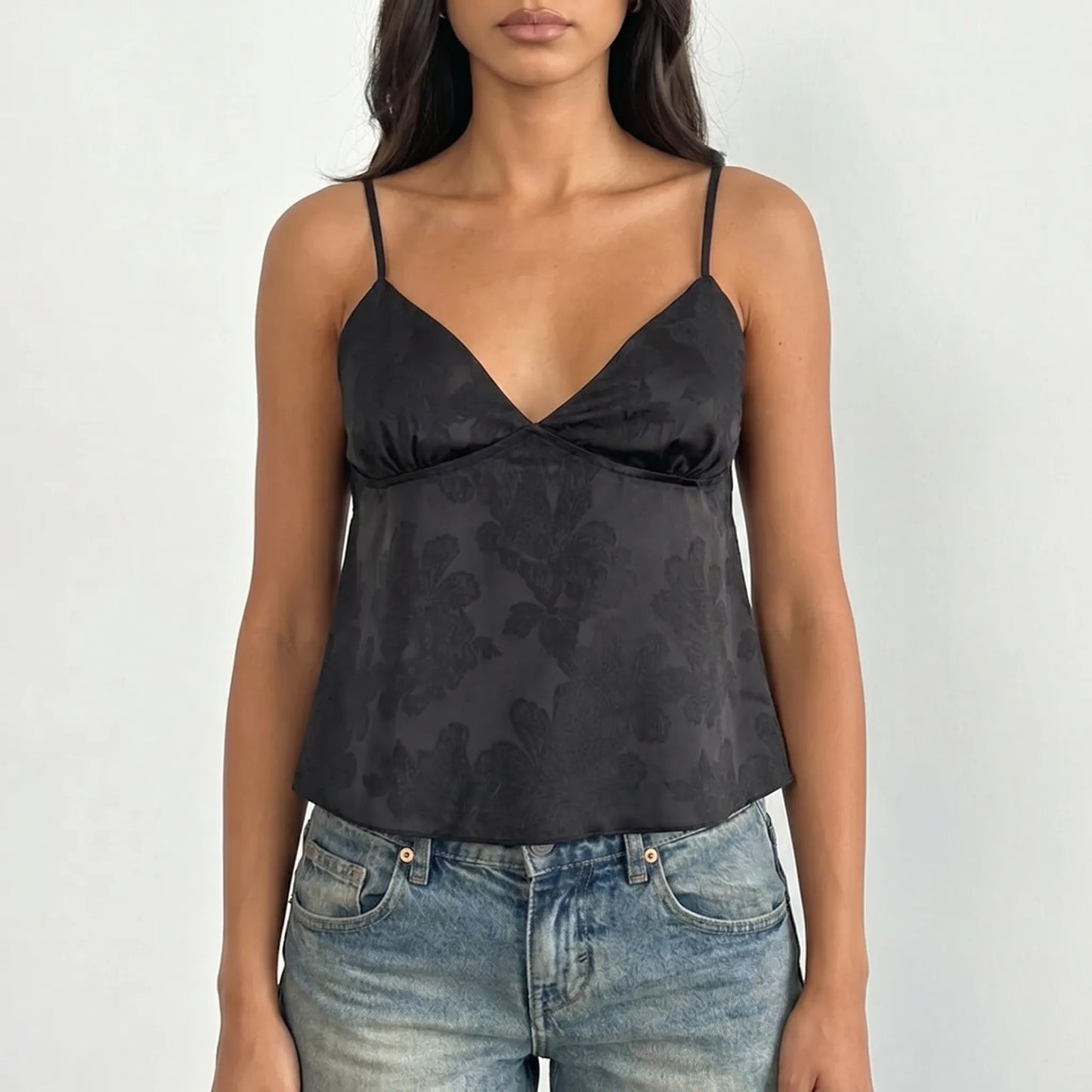 V-Neck Satin Cami Top -  Leona