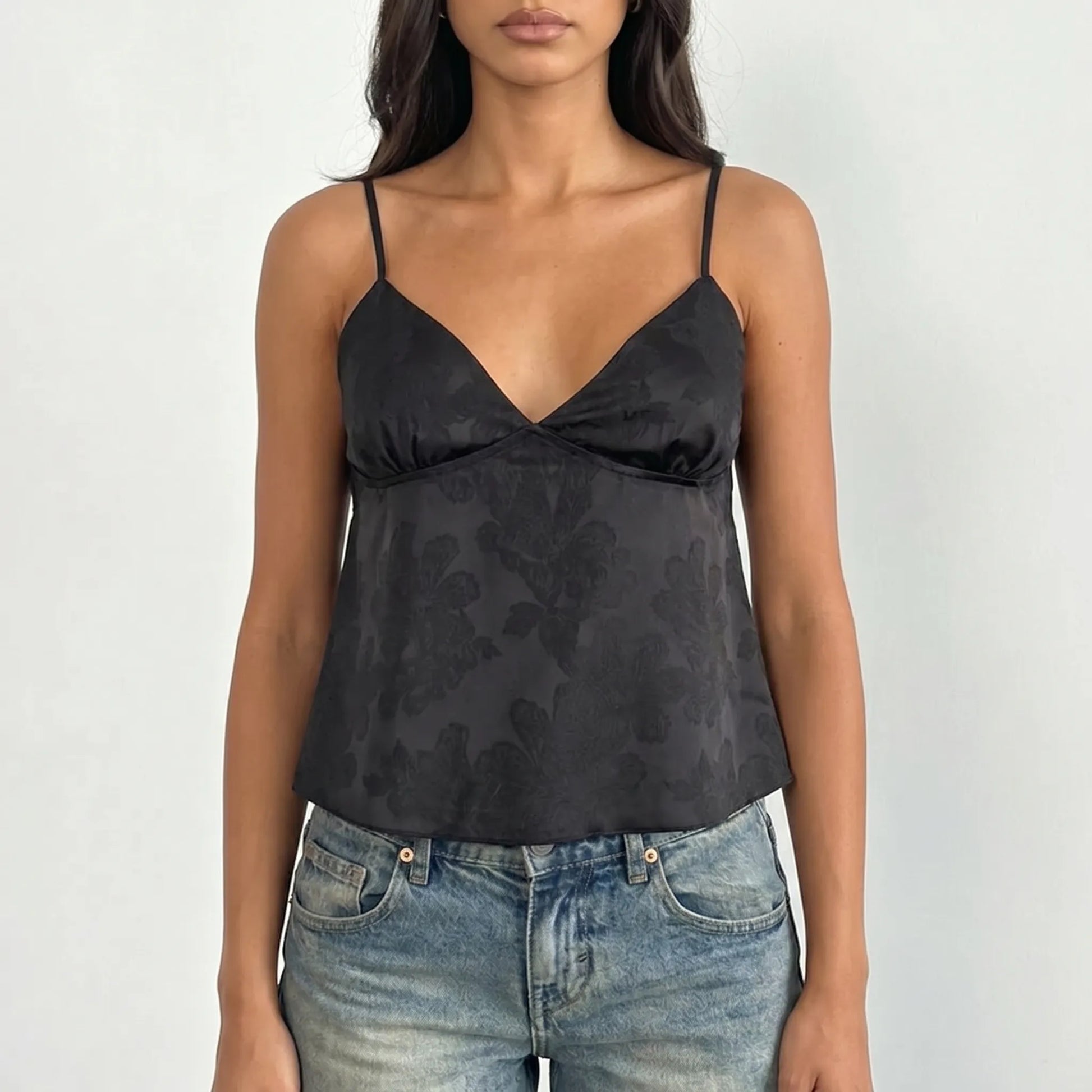 V-Neck Satin Cami Top -  Leona