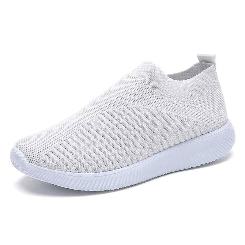 Weiße Sneaker aus Strickstoff, atmungsaktiv, rutschfeste Sohle, Unisex-Sportschuh.