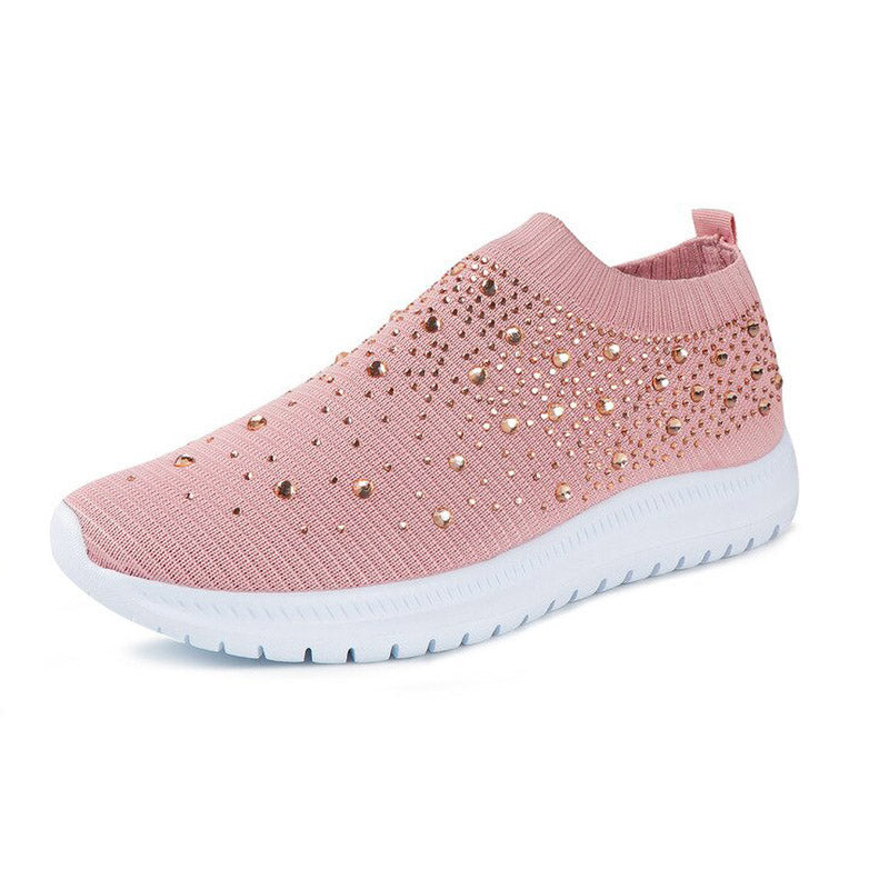 Rosa Damen-Sneaker mit Strass, atmungsaktiv, rutschfest, modisch, bequem, Freizeit-Schuh.