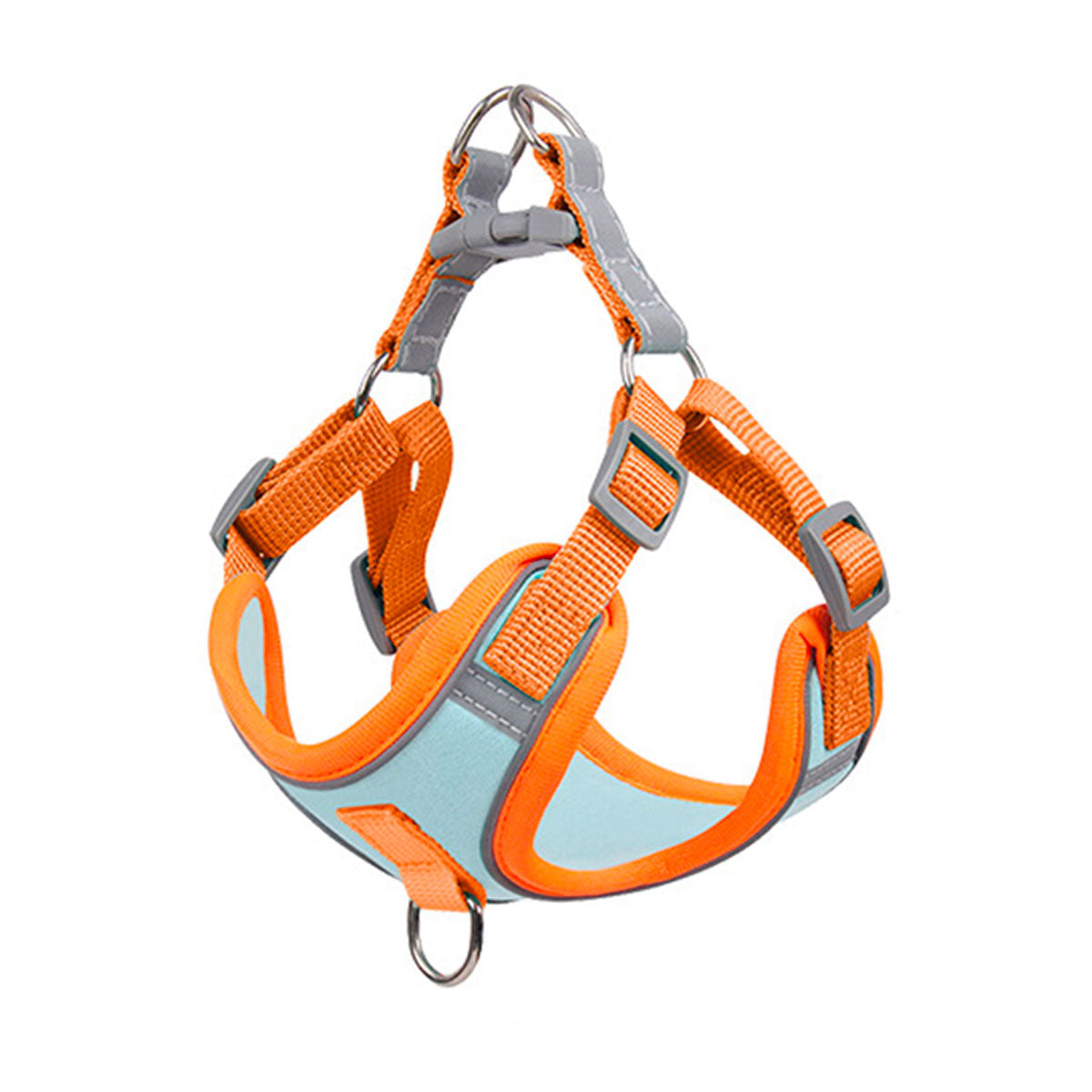 Reflektierendes Hundegeschirr, orange-grau, verstellbar, Sicherheitsweste für Welpen.