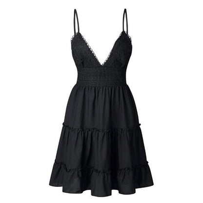 Luftiga & stiliga mini-babydoll-klänning med V-ringning – Melina