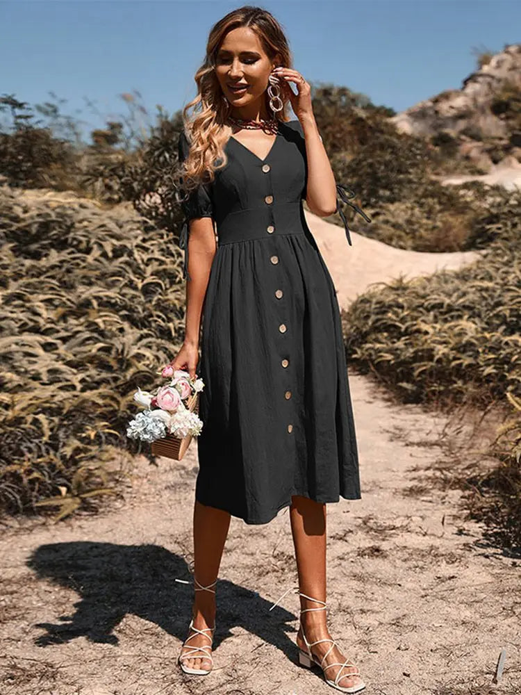 V Ausschnitt Midikleid Mit Knopfleiste - Maxine