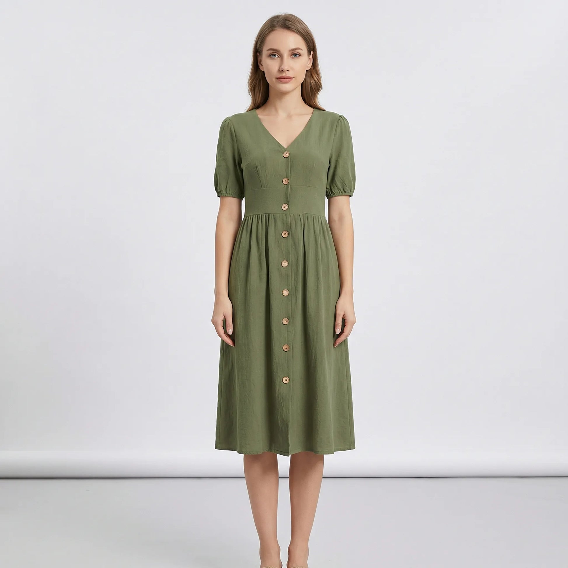 V Ausschnitt Midikleid Mit Knopfleiste - Maxine