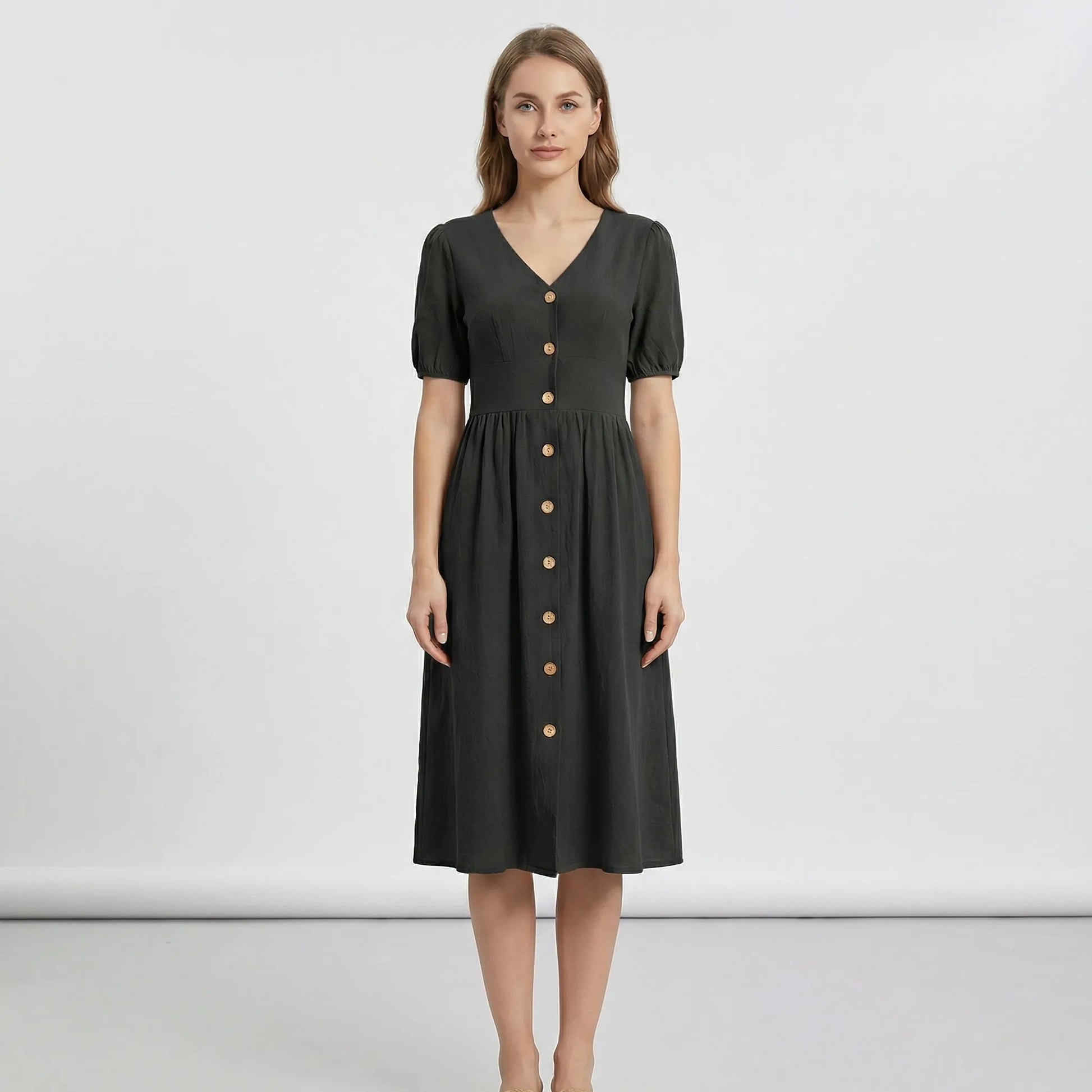 V Ausschnitt Midikleid Mit Knopfleiste - Maxine