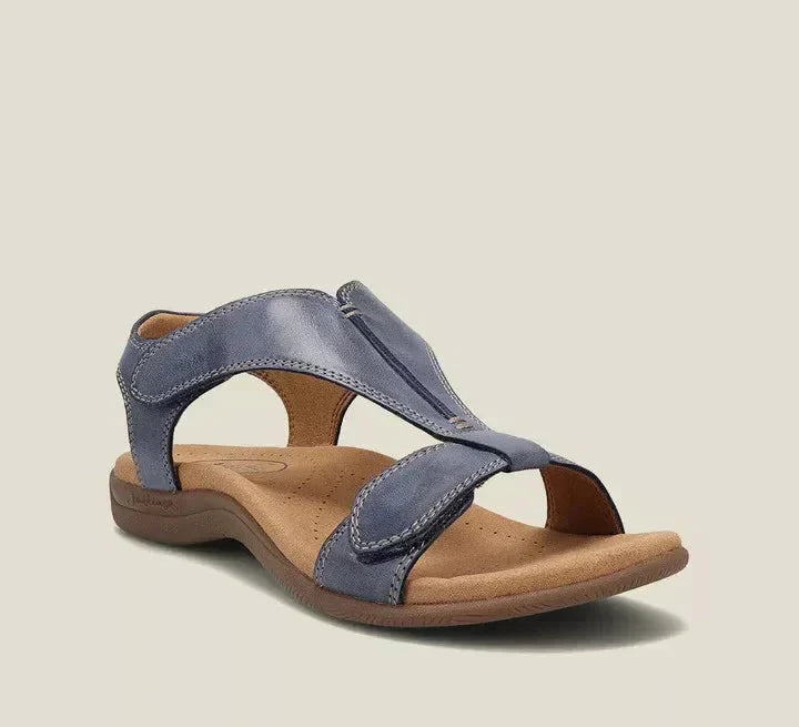 Blaue Damen-Sandalen, bequem, lässig, Leder, Sommerschuhe, rutschfeste Sohle.