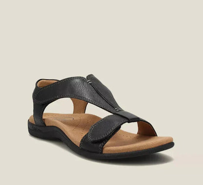 Schwarze Damen-Sandalen, bequem, lässig, Leder, rutschfeste Sohle, ideal für Sommer.
