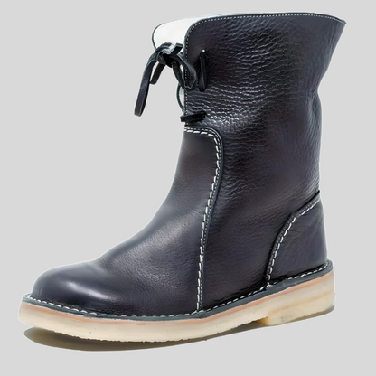 Schwarzer Lederstiefel mit Schnürung, rutschfeste Sohle, modisch, robust, Damenstiefel.