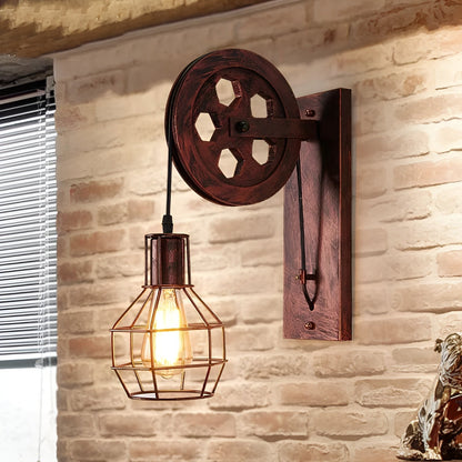 Vintage Wandlampe aus Holz und Metall, Retro-Design, industrielle Beleuchtung, LED-kompatibel.