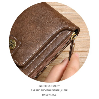 Braune Vintage-Leder-Geldbörse, Reißverschluss, handgefertigt, hochwertig, stilvoll.