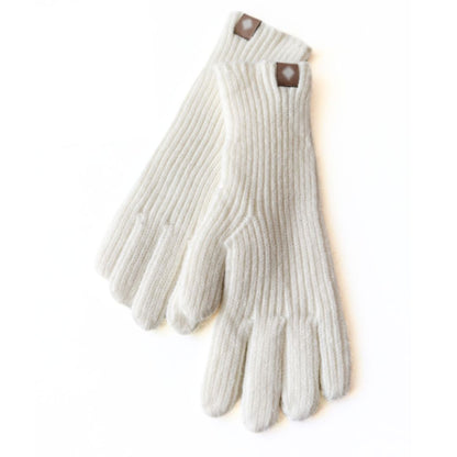 Weiße Strickhandschuhe aus Wolle, geripptes Design, warm, wintertauglich, unisex.