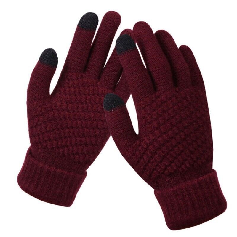 Weinrote Strickhandschuhe mit Touchscreen-Funktion, warme Winterhandschuhe für Damen und Herren.