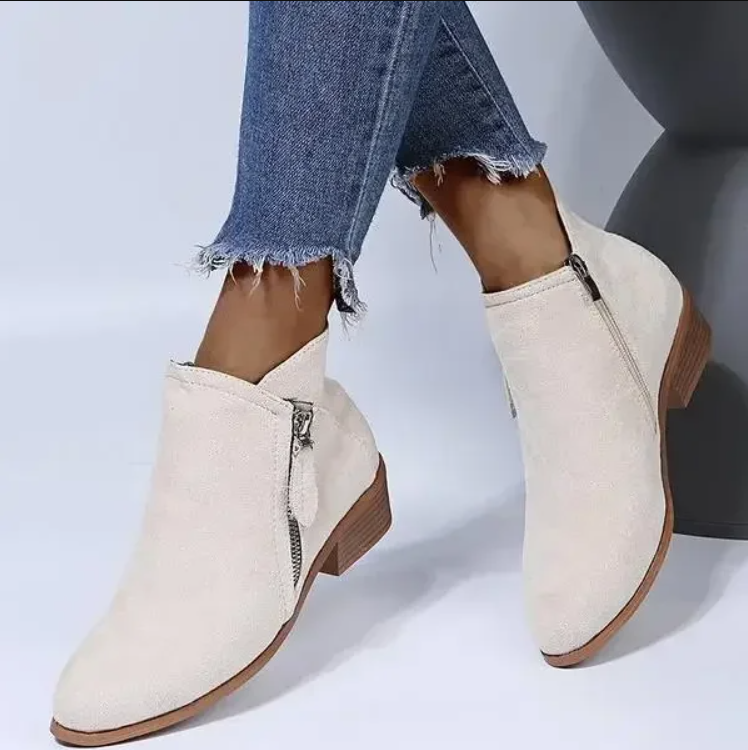 Damen Lederstiefel beige, orthopädisch, Reißverschluss, modisch, bequem, Herbstmode.