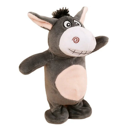 Grauer Plüsch-Esel Spielzeug, stehende Position, weiches Kuscheltier für Kinder, Geschenkidee.