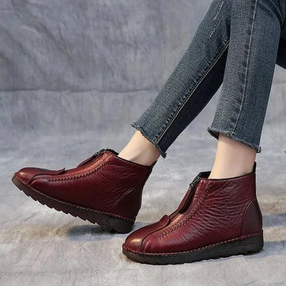 Damen Stiefeletten rot, rutschfest, bequem, Leder, Reißverschluss, modisch, Herbst/Winter.