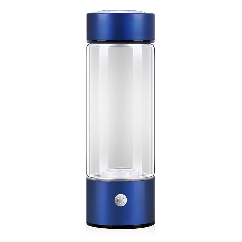 Blaue Wasserstoff-Generatorflasche aus Glas, tragbare Wasserflasche, modernes Design.