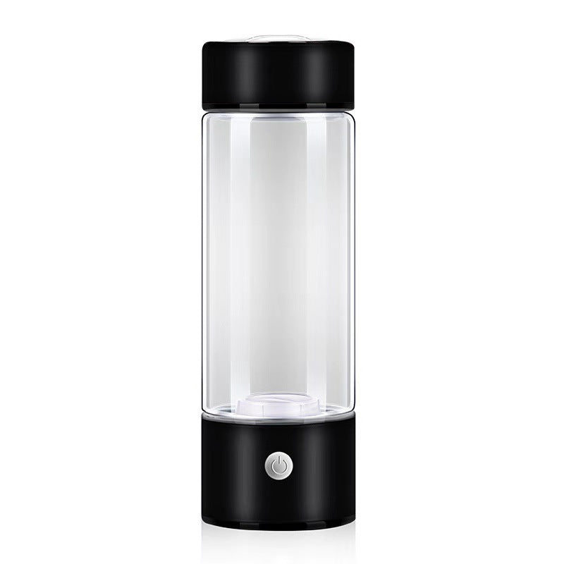 Schwarze Wasserstoff-Generatorflasche, Glas, tragbare Wasserflasche, modern, stilvoll.