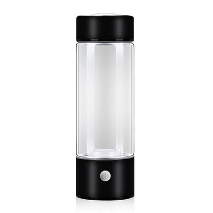 Schwarze Wasserstoff-Generatorflasche, Glas, tragbare Wasserflasche, modern, stilvoll.
