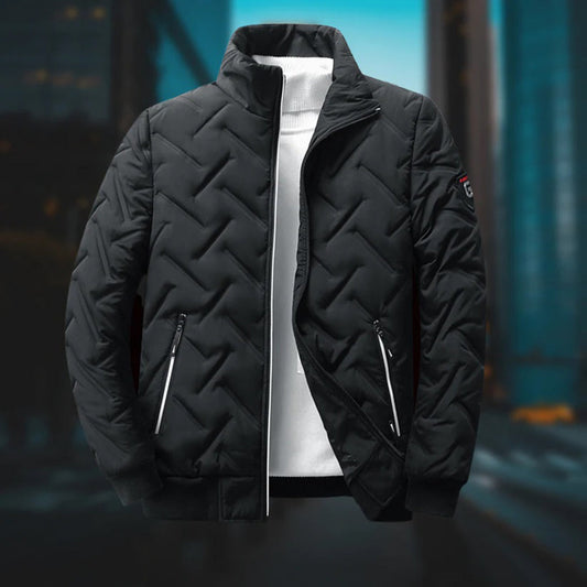 Schwarze Steppjacke Herren, Reißverschluss, warm, modisch, Winterjacke, urbaner Stil.