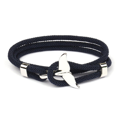 Armband Herren, mehrlagig, Walflosse-Anhänger, marineblau, Edelstahl, modisch, Geschenkidee.