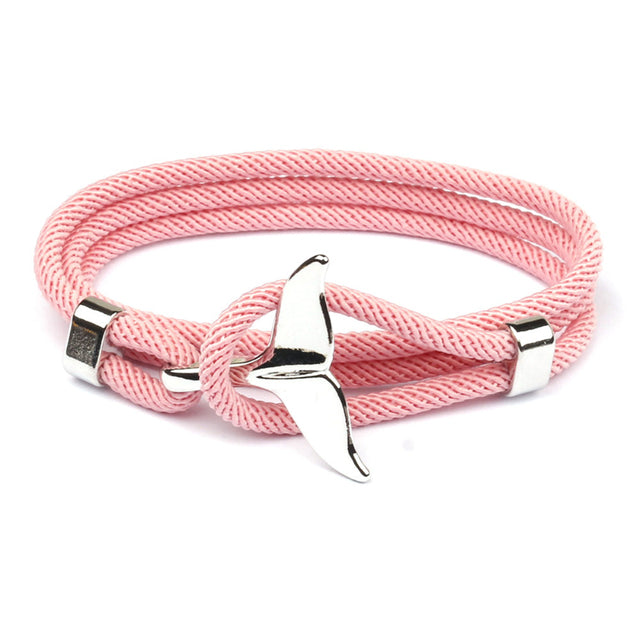 Rosa Herrenarmband mit Walflossen-Anhänger, mehrlagig, maritim, Edelstahl, modisch.