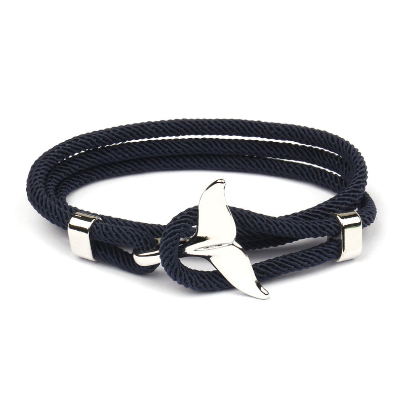 Armband mit Walflossen-Anhänger, mehrlagig, marineblau, Herren, modisch, Edelstahl.