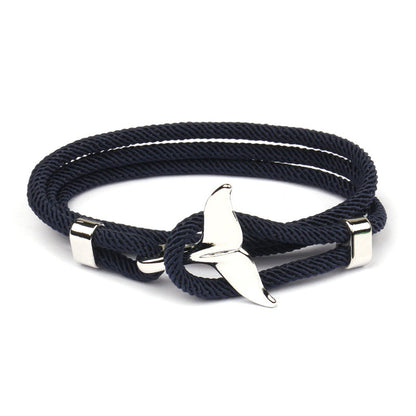 Armband mit Walflossen-Anhänger, mehrlagig, marineblau, Herren, modisch, Edelstahl.