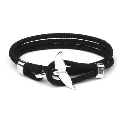 Armband mit Walflossen-Anhänger, schwarz, mehrlagig, Herren, maritim, Edelstahl, modisch.