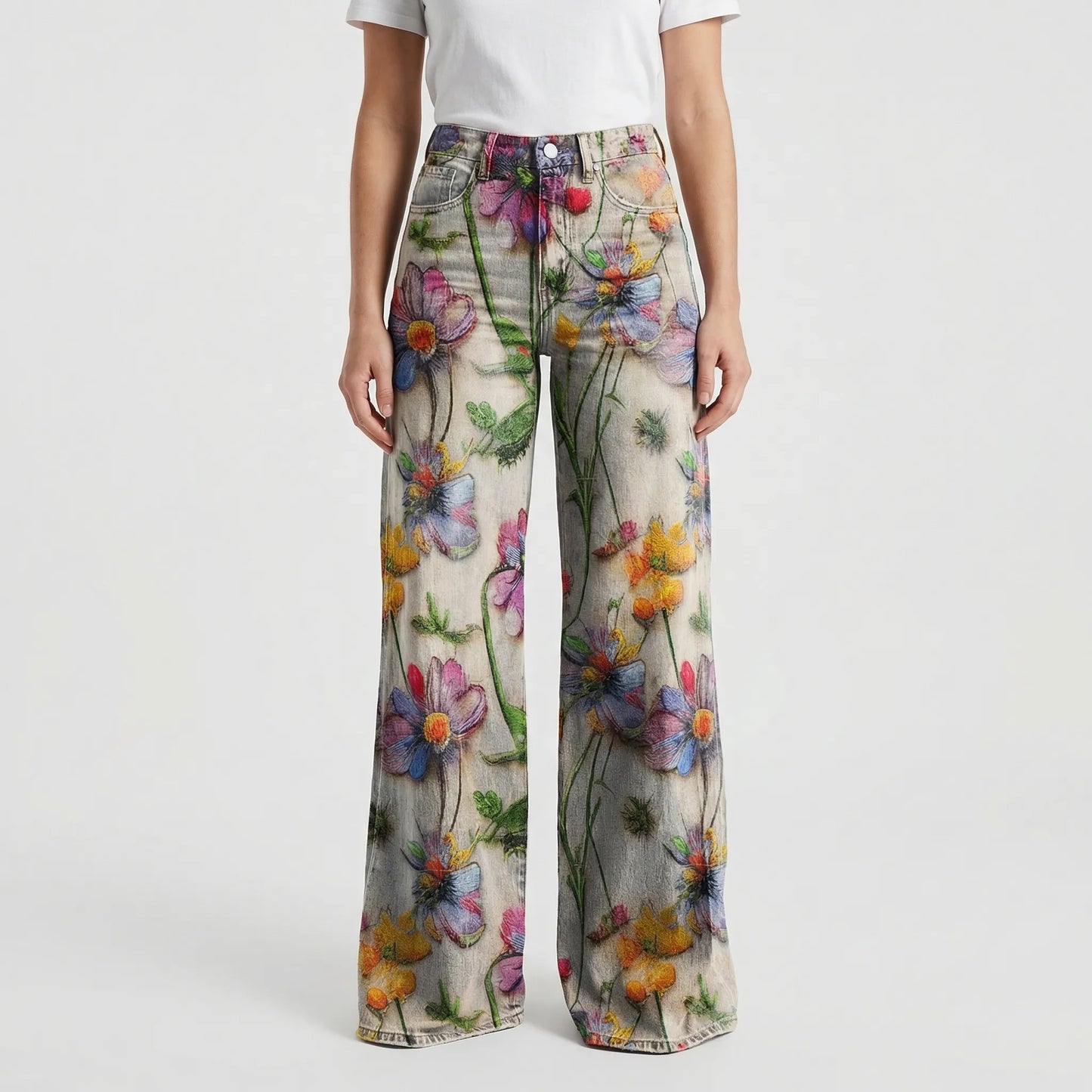 Wide-Leg Floral Print Trousers - Alexis