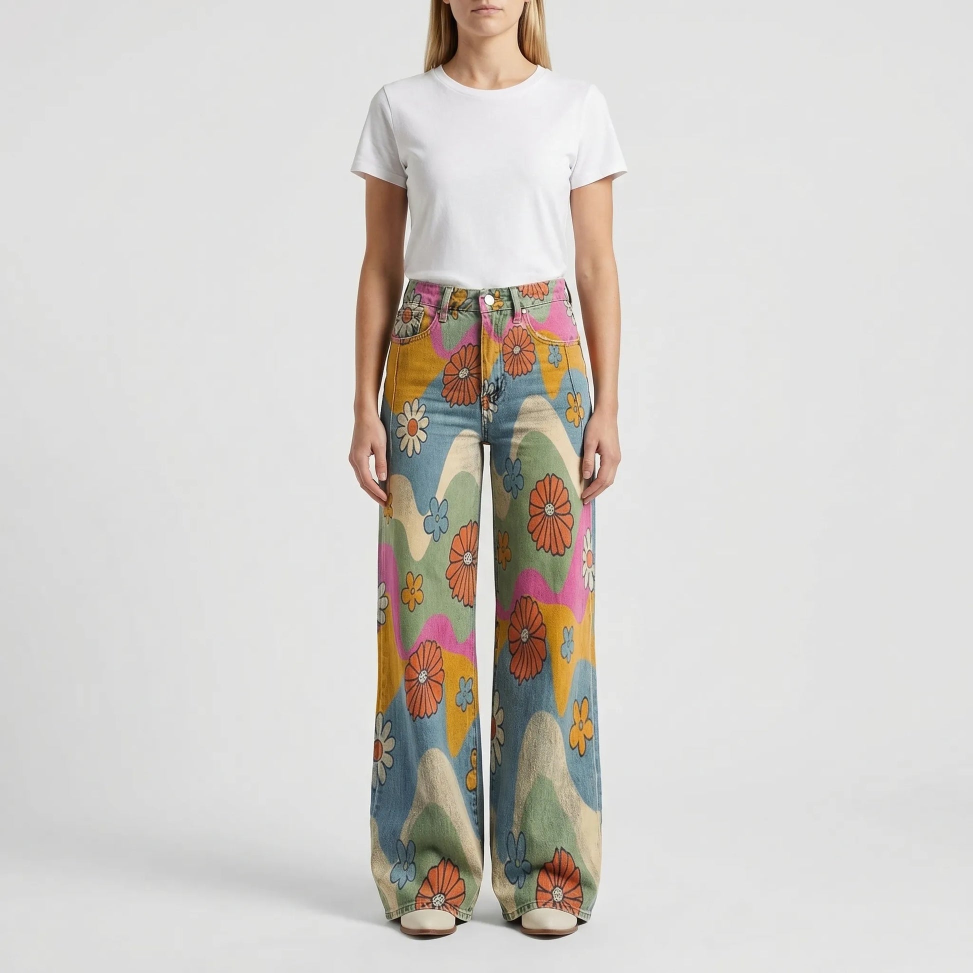 Wide-Leg Floral Print Trousers - Alexis
