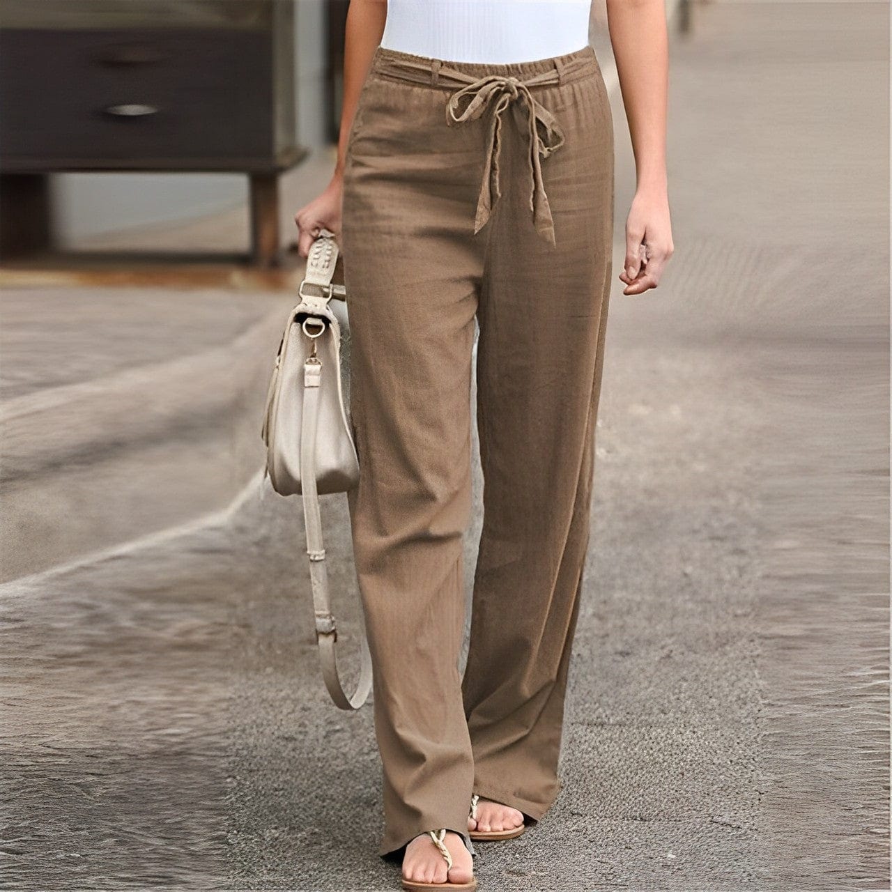 Wide-Leg Tie-Waist Women's Trousers - Laverne