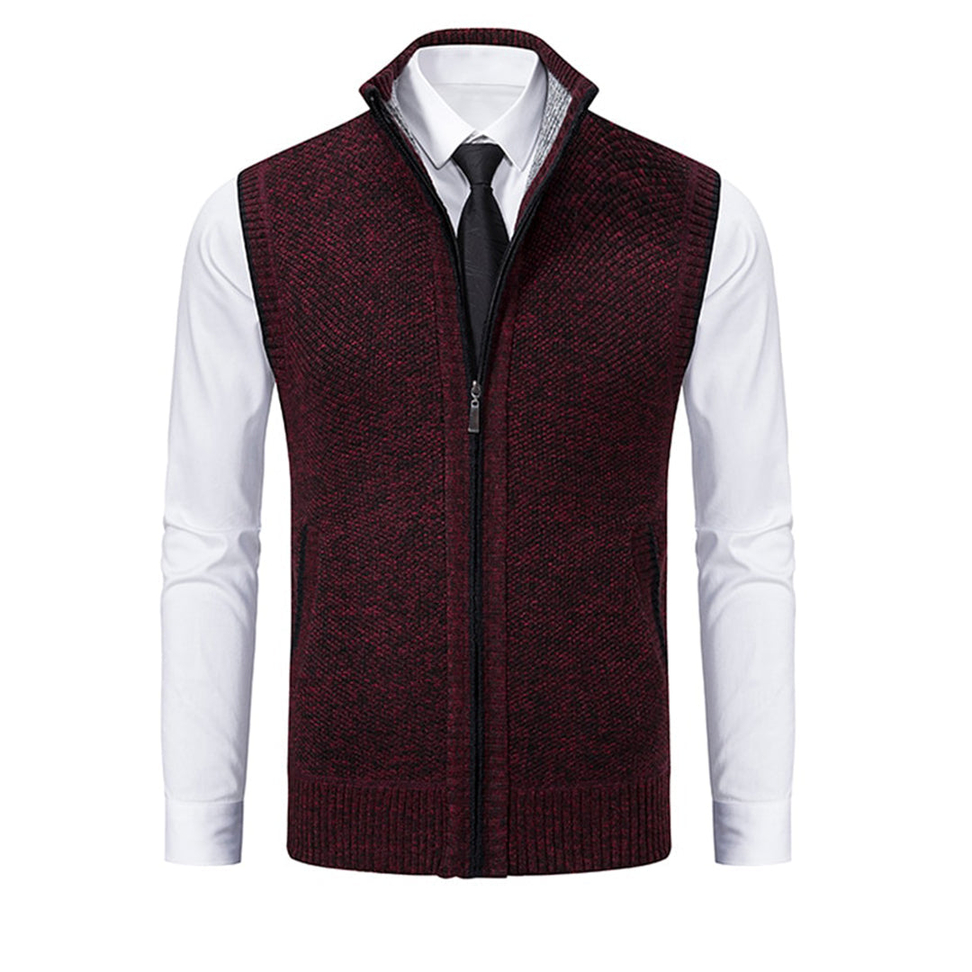 Weinrote Herrenweste mit Reißverschluss, elegantes Design, ideal für formelle Anlässe.