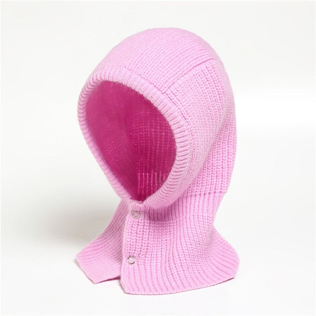 Rosa gestrickte Kapuze aus Baumwolle, warme Unisex-Winterschal, Outdoor-Accessoire.