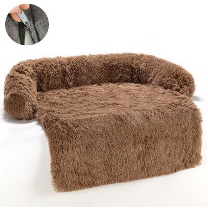 Braunes, flauschiges Hundesofa mit Reißverschluss, bequemes Haustierbett, waschbar.