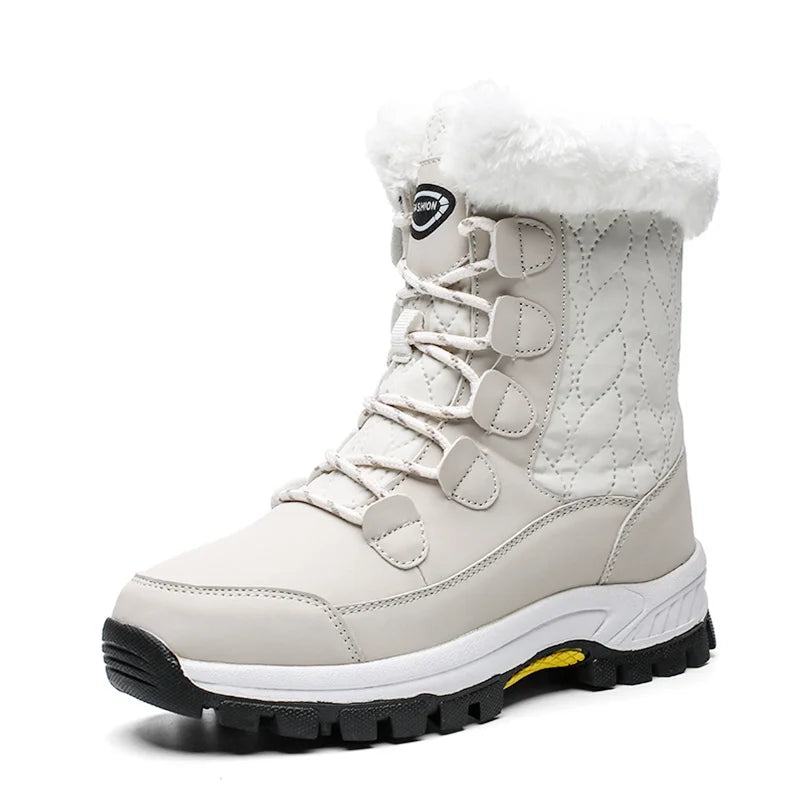 Damen Winterstiefel, weiß, mittelhoch, gefüttert, rutschfest, warm, Schneestiefel.