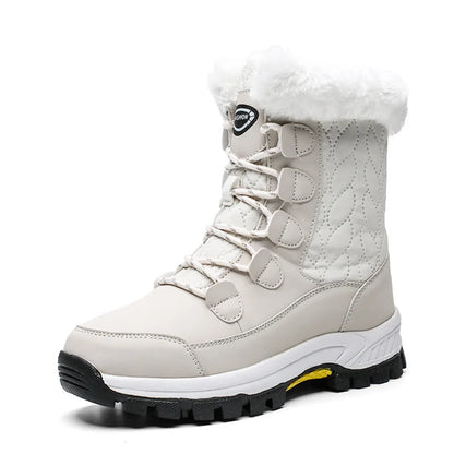 Damen Winterstiefel, weiß, mittelhoch, gefüttert, rutschfest, warm, Schneestiefel.