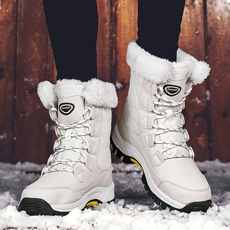 Damen Winterstiefel weiß, mittelhoch, warm gefüttert, Schneestiefel, rutschfest.