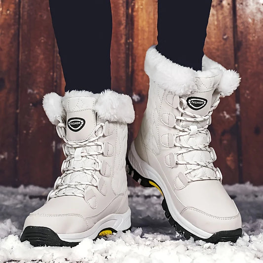 Damen Winterstiefel weiß, mittelhoch, warm gefüttert, Schneestiefel, rutschfest.